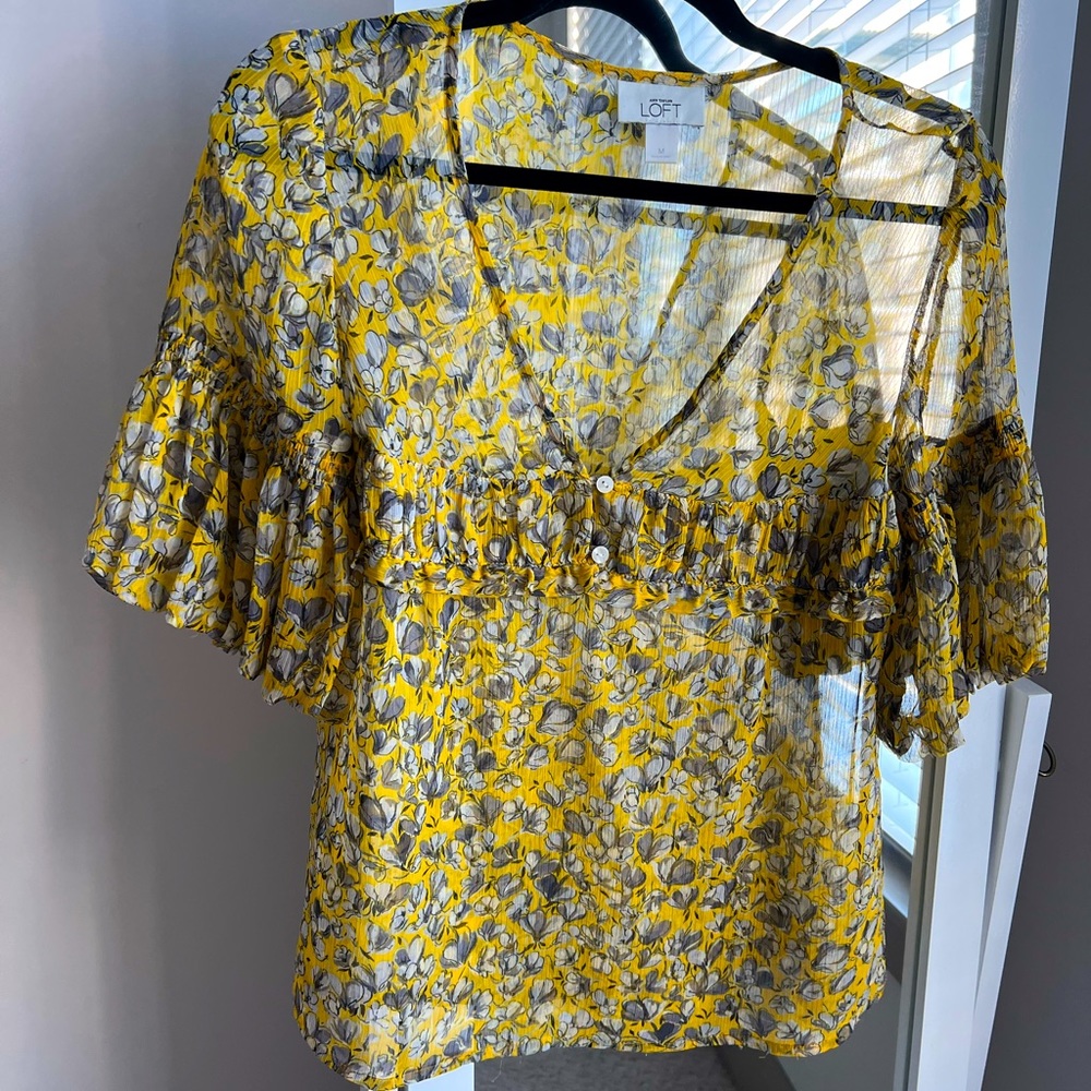 Ann Taylor Loft Floral Blouse | yellow | Size Medium